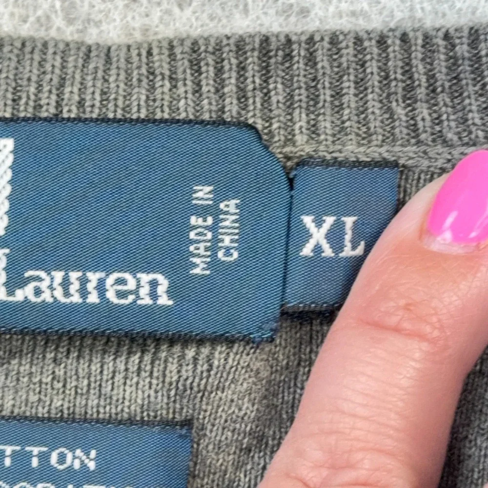 Polo Ralph Lauren Sweater Men XL Gray Blue Pony Pima Cotton V Neck Soft Golf B45